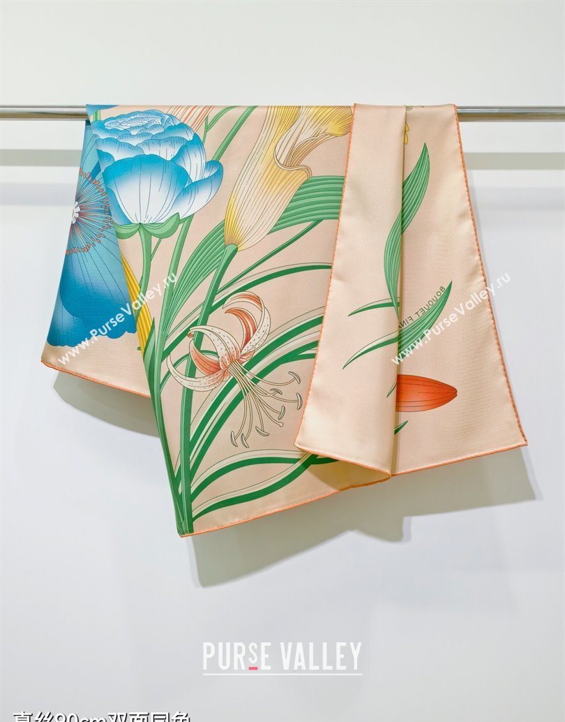 Hermes Bouquets Final Silk Square Scarf 90x90cm Beige 2025 (XMN-251111177)