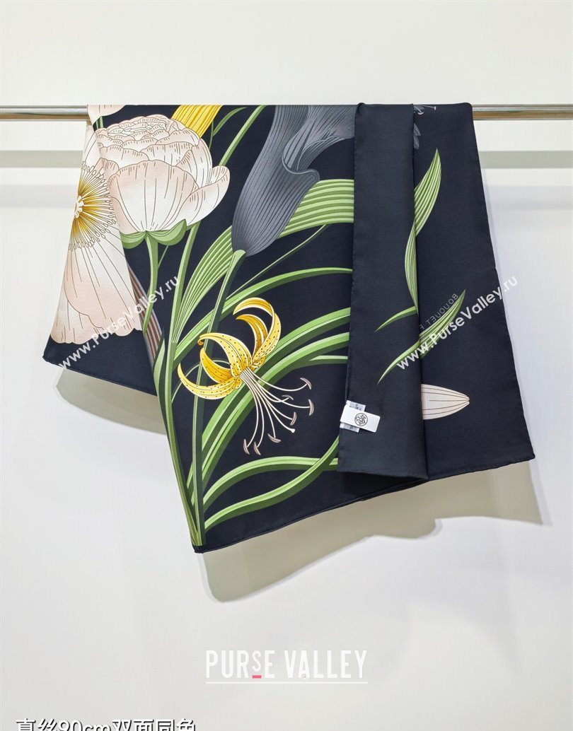 Hermes Bouquets Final Silk Square Scarf 90x90cm Black 2025 (XMN-251111178)