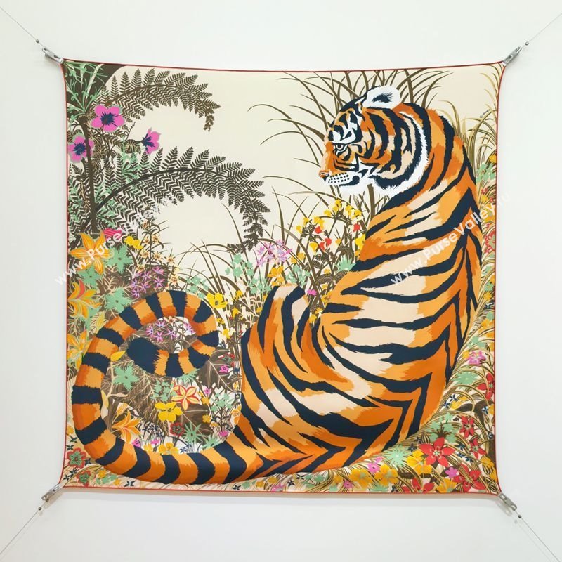 Hermes Tiger Tyger Silk Square Scarf 90x90cm White 2025 (XMN-251111180)