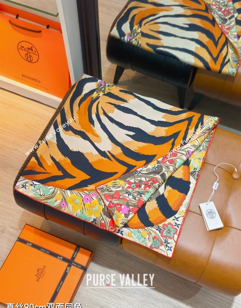 Hermes Tiger Tyger Silk Square Scarf 90x90cm White 2025 (XMN-251111180)