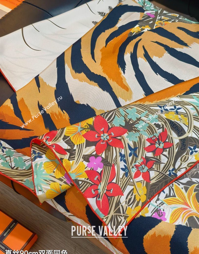 Hermes Tiger Tyger Silk Square Scarf 90x90cm White 2025 (XMN-251111180)