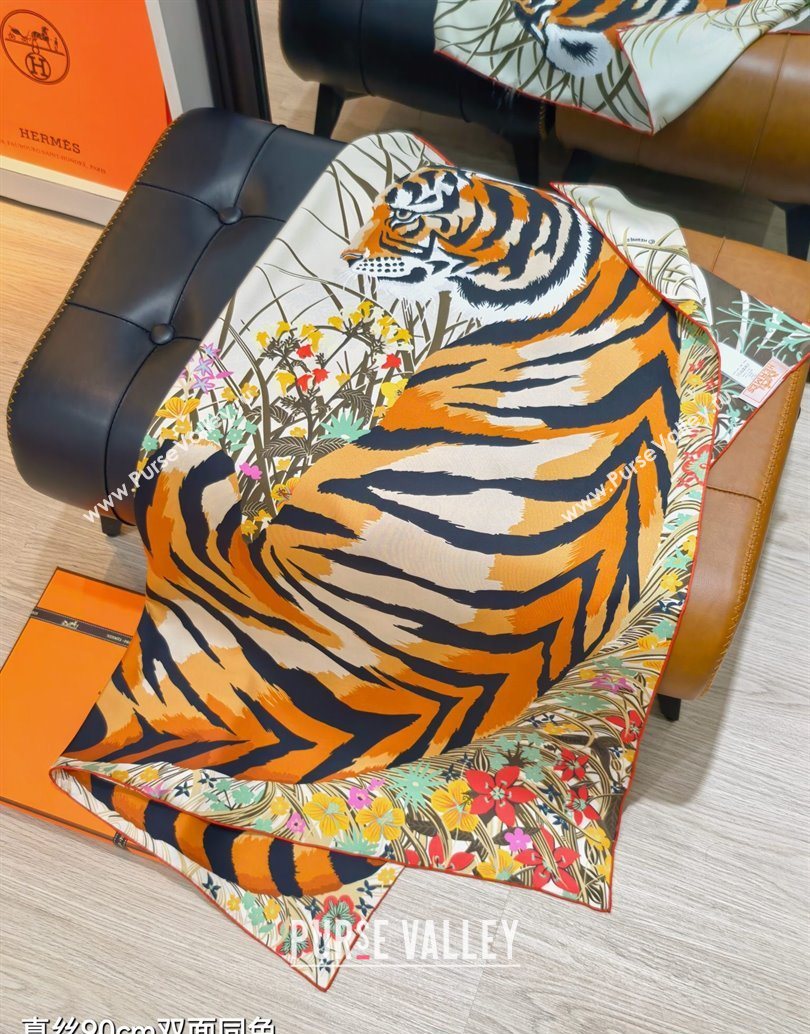 Hermes Tiger Tyger Silk Square Scarf 90x90cm White 2025 (XMN-251111180)