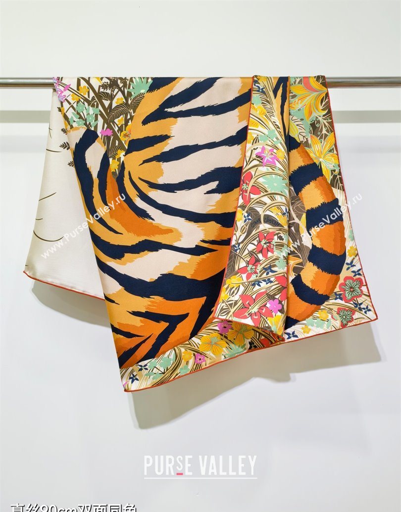 Hermes Tiger Tyger Silk Square Scarf 90x90cm White 2025 (XMN-251111180)