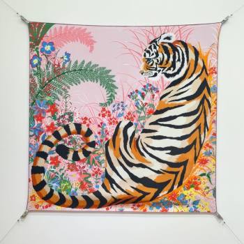 Hermes Tiger Tyger Silk Square Scarf 90x90cm Pink 2025 (XMN-251111181)