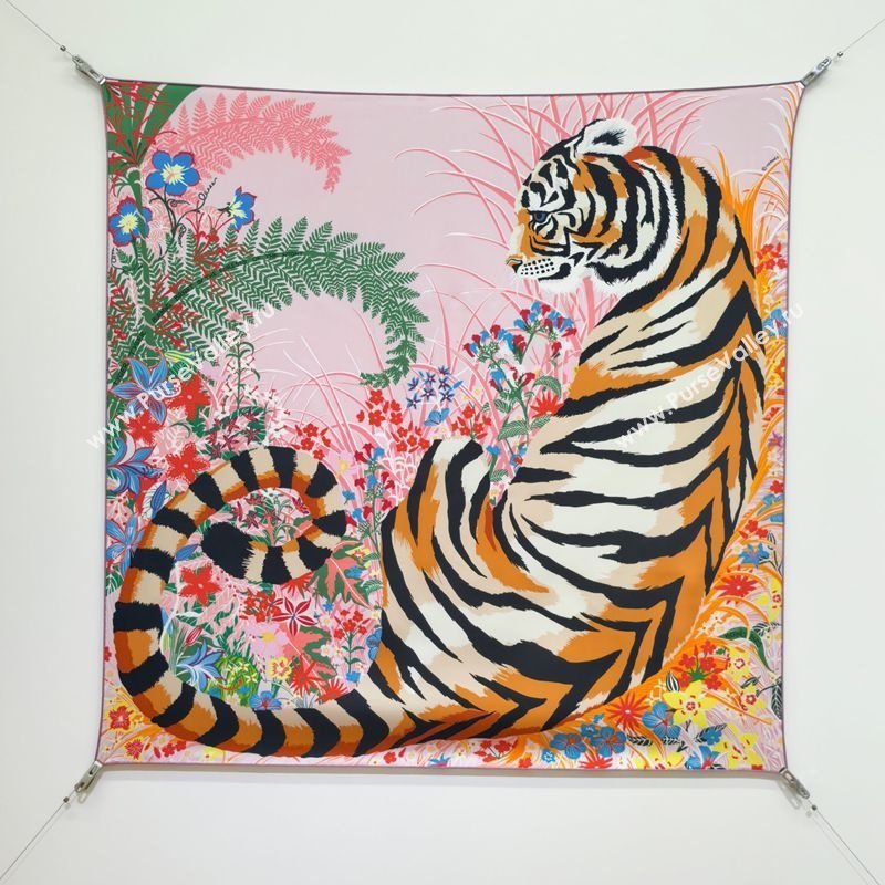 Hermes Tiger Tyger Silk Square Scarf 90x90cm Pink 2025 (XMN-251111181)