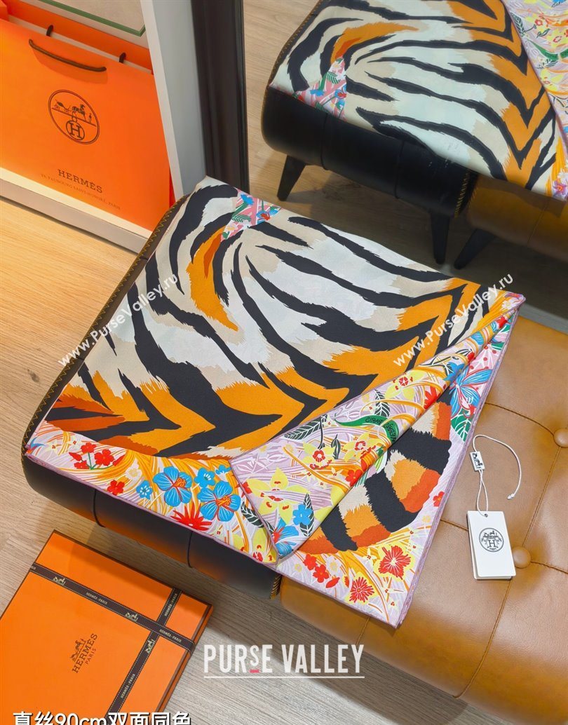 Hermes Tiger Tyger Silk Square Scarf 90x90cm Pink 2025 (XMN-251111181)