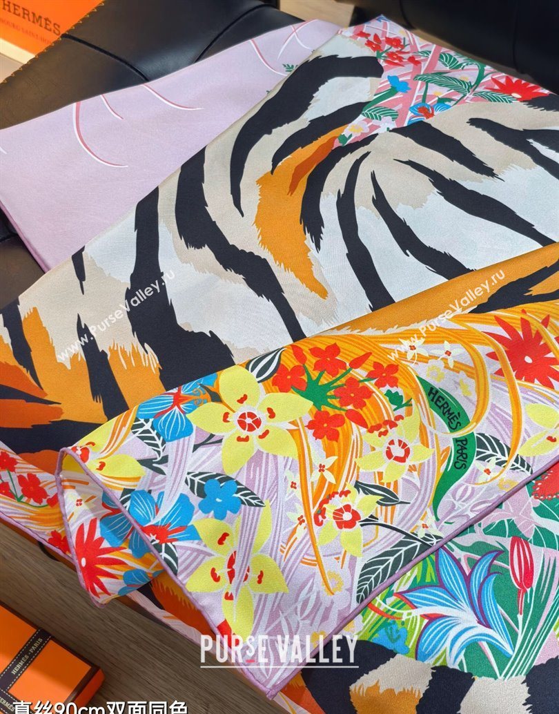 Hermes Tiger Tyger Silk Square Scarf 90x90cm Pink 2025 (XMN-251111181)