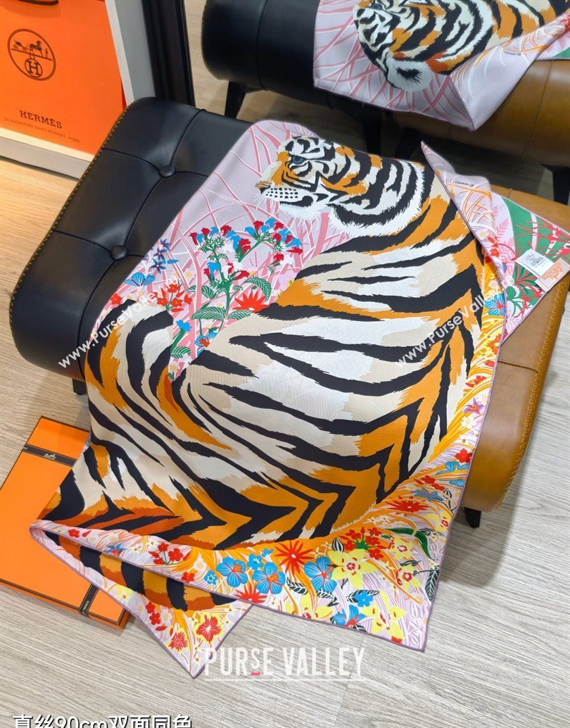 Hermes Tiger Tyger Silk Square Scarf 90x90cm Pink 2025 (XMN-251111181)