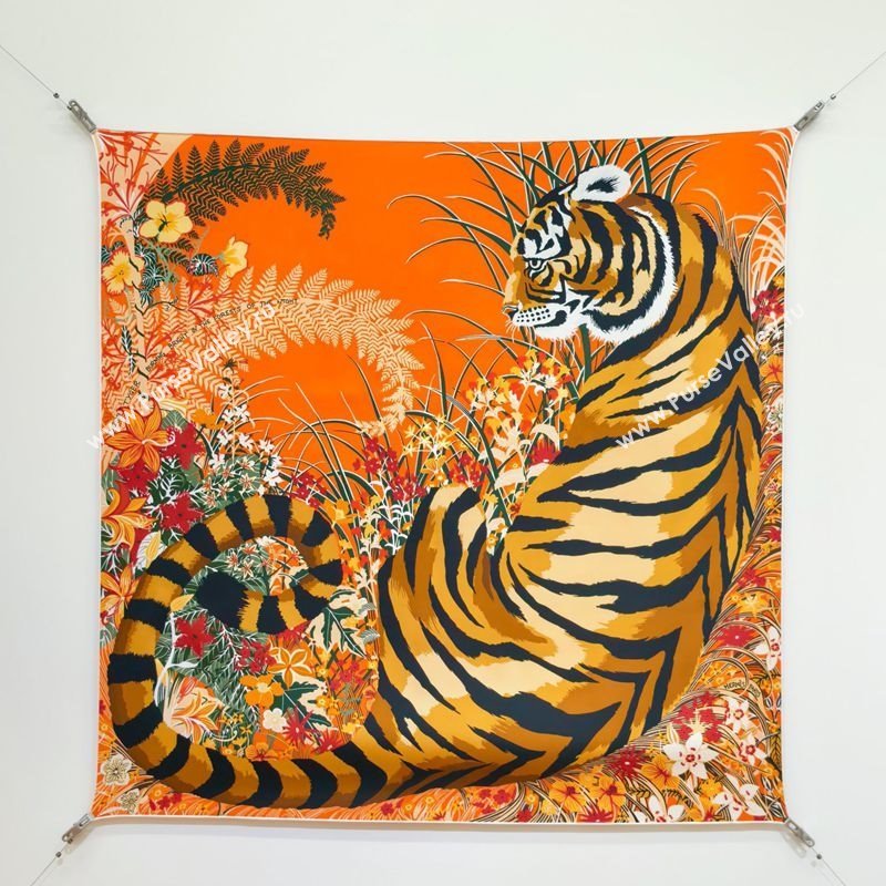 Hermes Tiger Tyger Silk Square Scarf 90x90cm Orange 2025 (XMN-251111182)