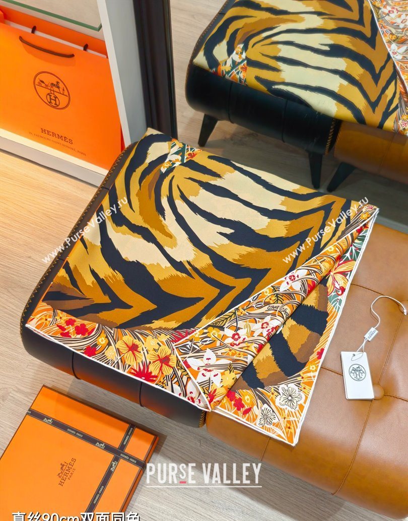 Hermes Tiger Tyger Silk Square Scarf 90x90cm Orange 2025 (XMN-251111182)