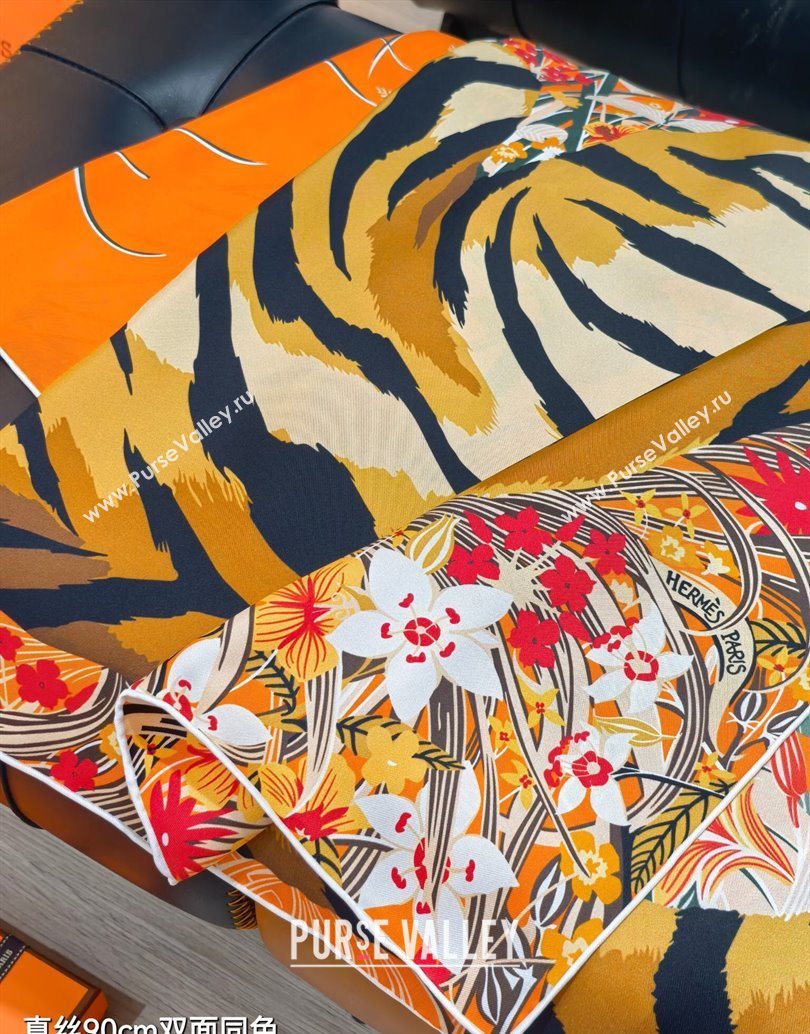 Hermes Tiger Tyger Silk Square Scarf 90x90cm Orange 2025 (XMN-251111182)