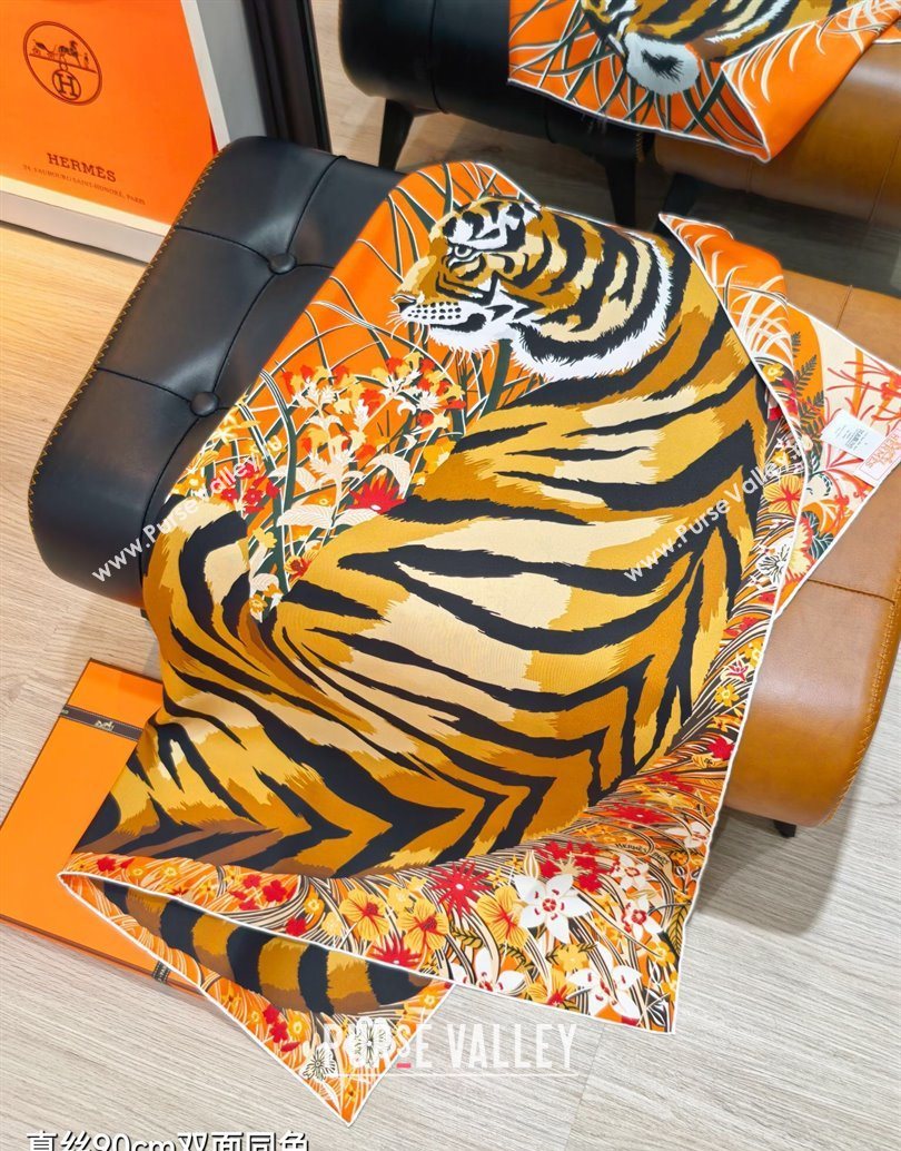 Hermes Tiger Tyger Silk Square Scarf 90x90cm Orange 2025 (XMN-251111182)
