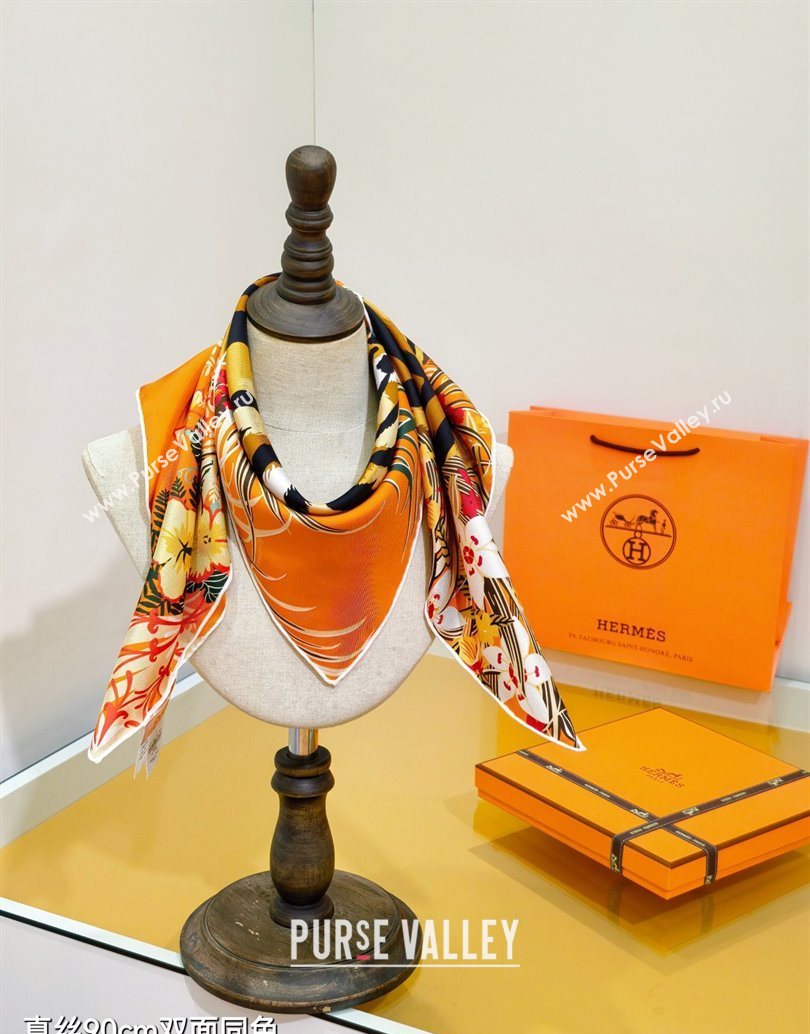 Hermes Tiger Tyger Silk Square Scarf 90x90cm Orange 2025 (XMN-251111182)