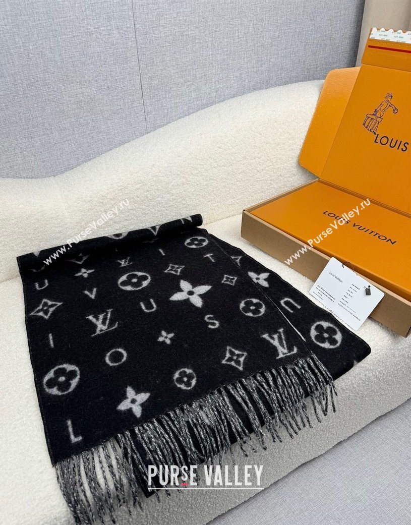 Louis Vuitton Reykjavik 2.0 Cashmere Long Scarf 55x180cm Black 2025 LV111103 (XMN-251111127)