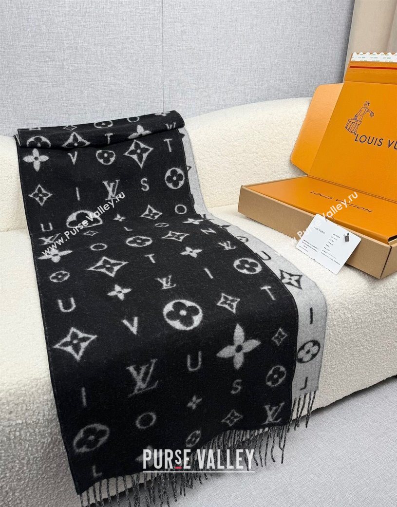 Louis Vuitton Reykjavik 2.0 Cashmere Long Scarf 55x180cm Black 2025 LV111103 (XMN-251111127)