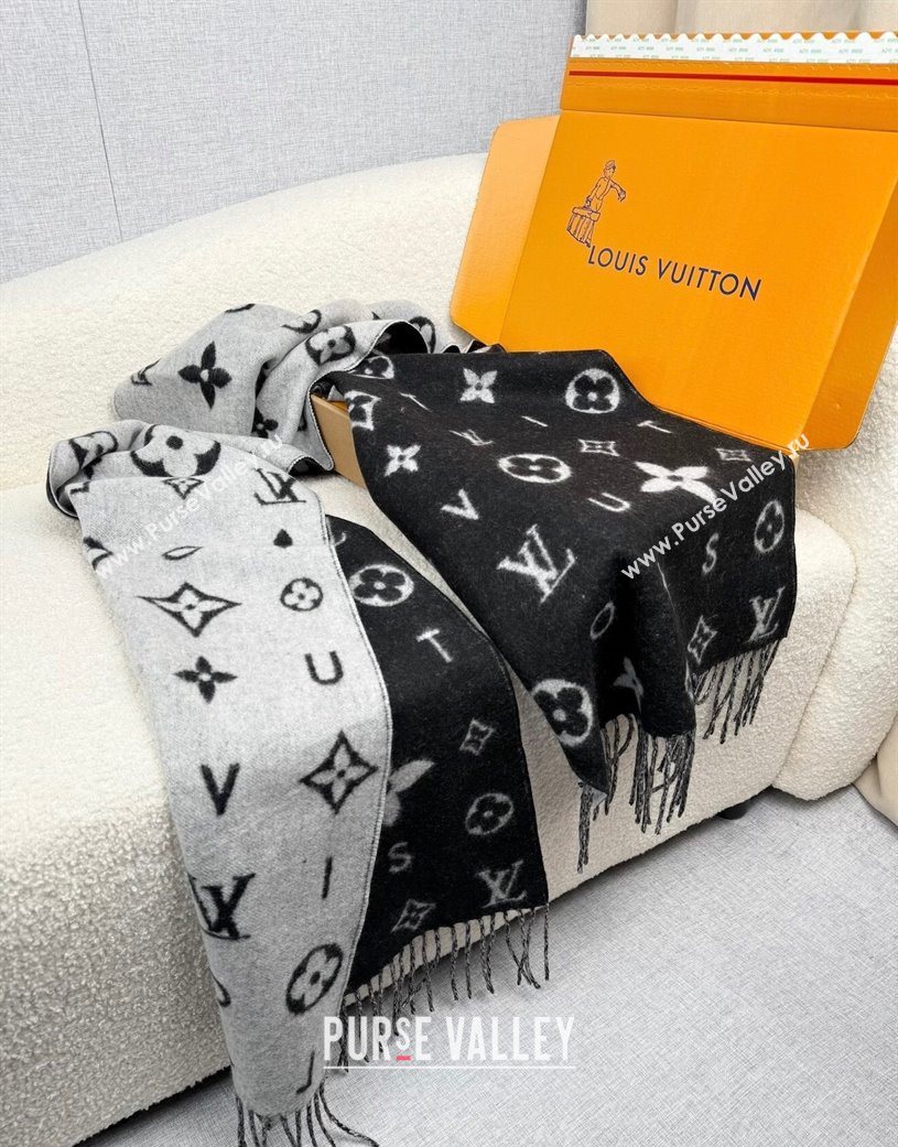 Louis Vuitton Reykjavik 2.0 Cashmere Long Scarf 55x180cm Black 2025 LV111103 (XMN-251111127)