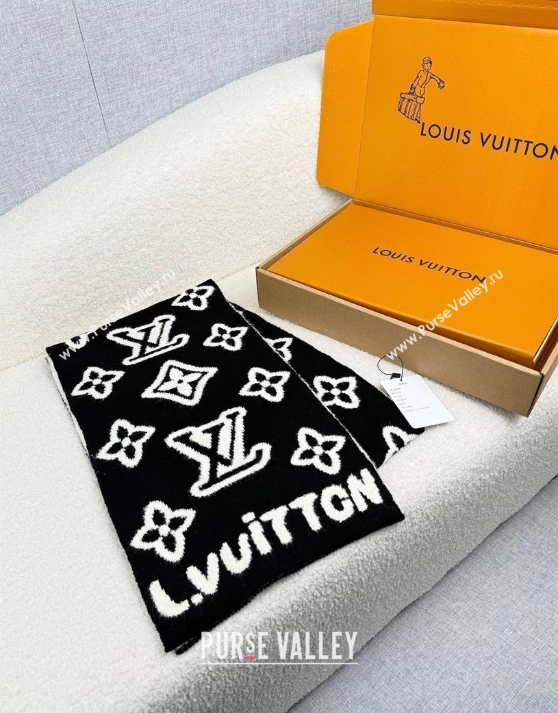 Louis Vuitton Monogram Blast Knitten Cashmere Long Scarf 20x180cm Black/White 2026 (XMN-260106036)