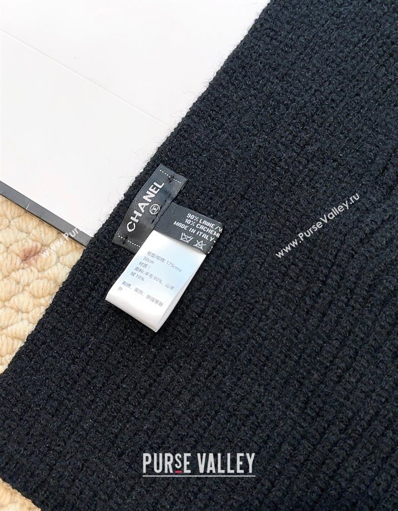 Chanel Wool Cashmere Long Scarf 30x175cm Black 2026 CH010605 (XMN-260106035)