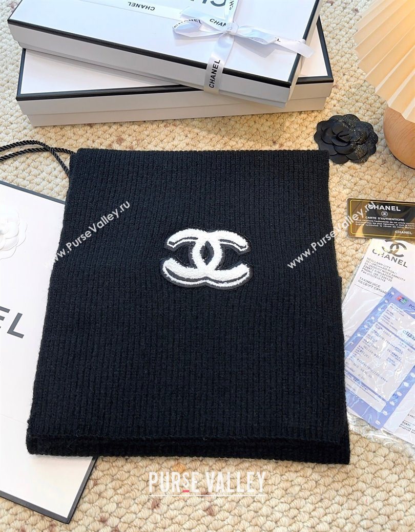 Chanel Wool Cashmere Long Scarf 30x175cm Black 2026 CH010605 (XMN-260106035)