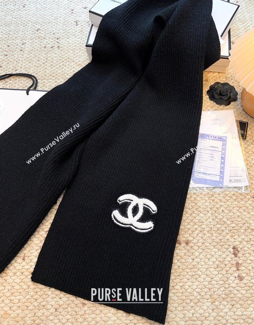 Chanel Wool Cashmere Long Scarf 30x175cm Black 2026 CH010605 (XMN-260106035)