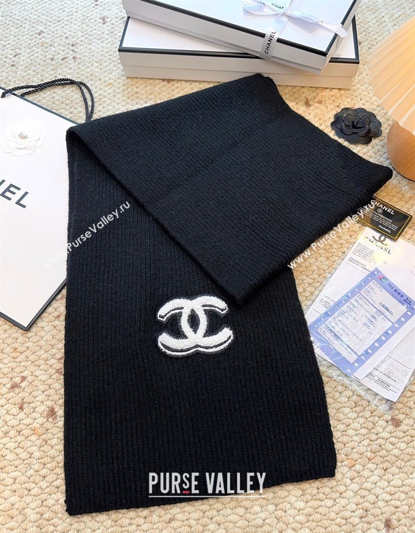 Chanel Wool Cashmere Long Scarf 30x175cm Black 2026 CH010605 (XMN-260106035)
