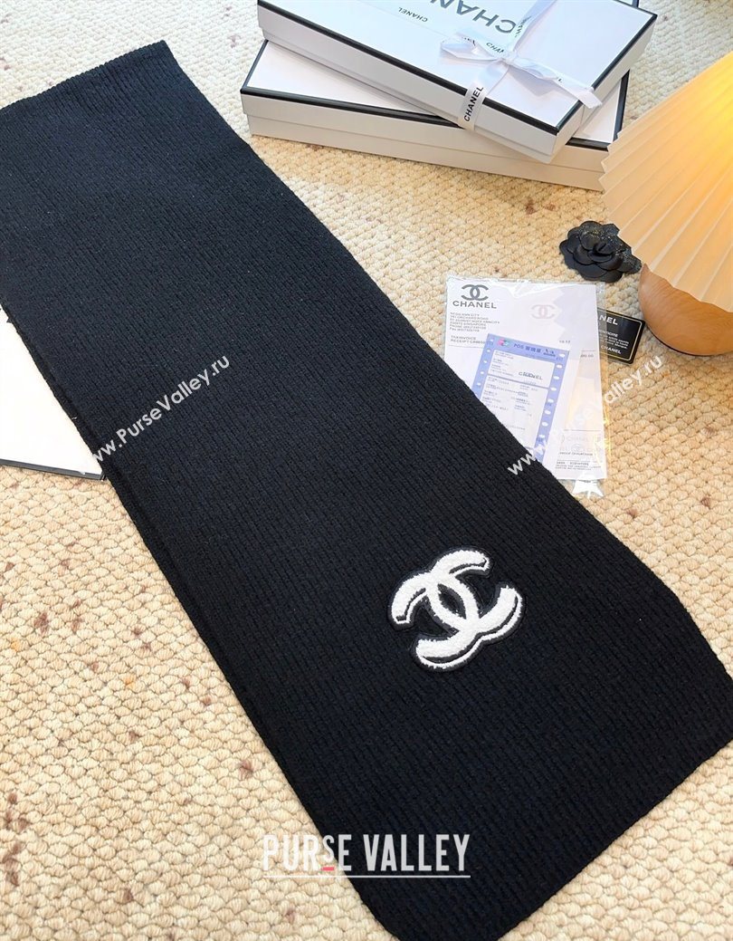 Chanel Wool Cashmere Long Scarf 30x175cm Black 2026 CH010605 (XMN-260106035)