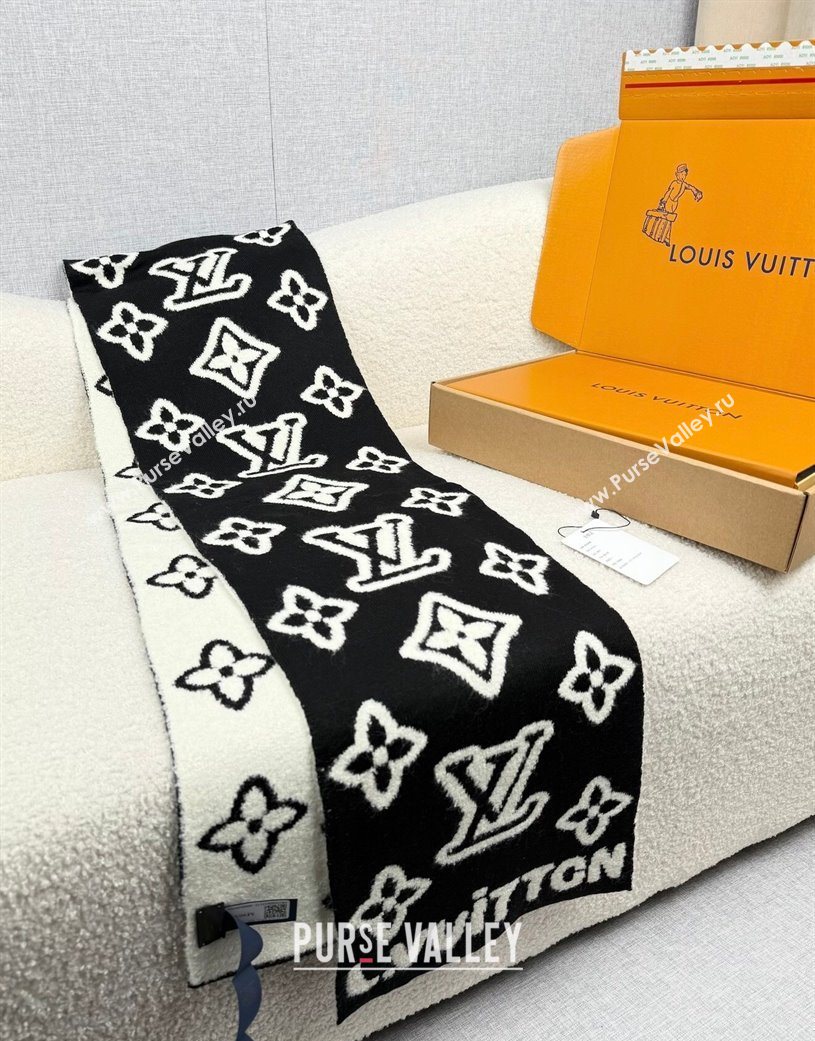 Louis Vuitton Monogram Blast Knitten Cashmere Long Scarf 20x180cm Black/White 2026 (XMN-260106036)