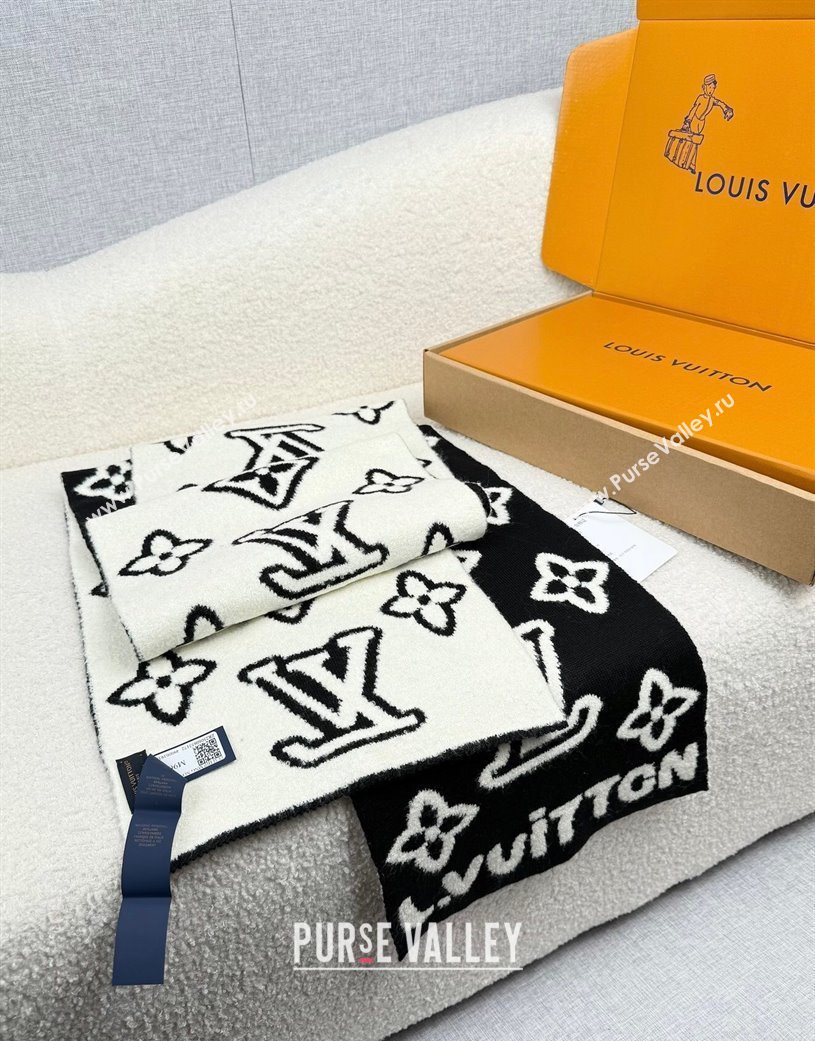Louis Vuitton Monogram Blast Knitten Cashmere Long Scarf 20x180cm Black/White 2026 (XMN-260106036)