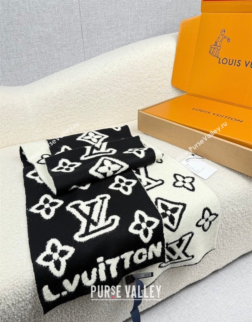 Louis Vuitton Monogram Blast Knitten Cashmere Long Scarf 20x180cm Black/White 2026 (XMN-260106036)