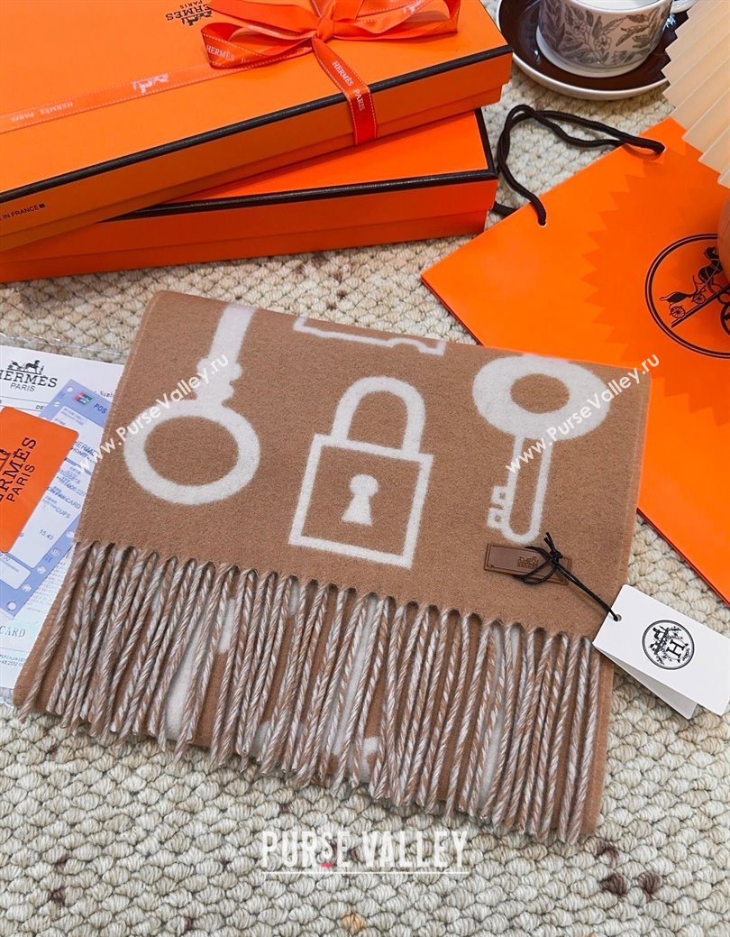 Hermes Sciarpa Casaque Porte-Clefs Cashmere Long Scarf 32x180cm Beige/White 2026  (XMN-260106042)