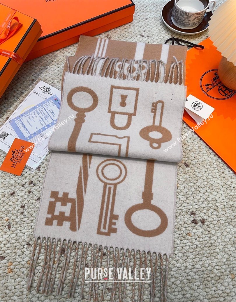 Hermes Sciarpa Casaque Porte-Clefs Cashmere Long Scarf 32x180cm Beige/White 2026  (XMN-260106042)