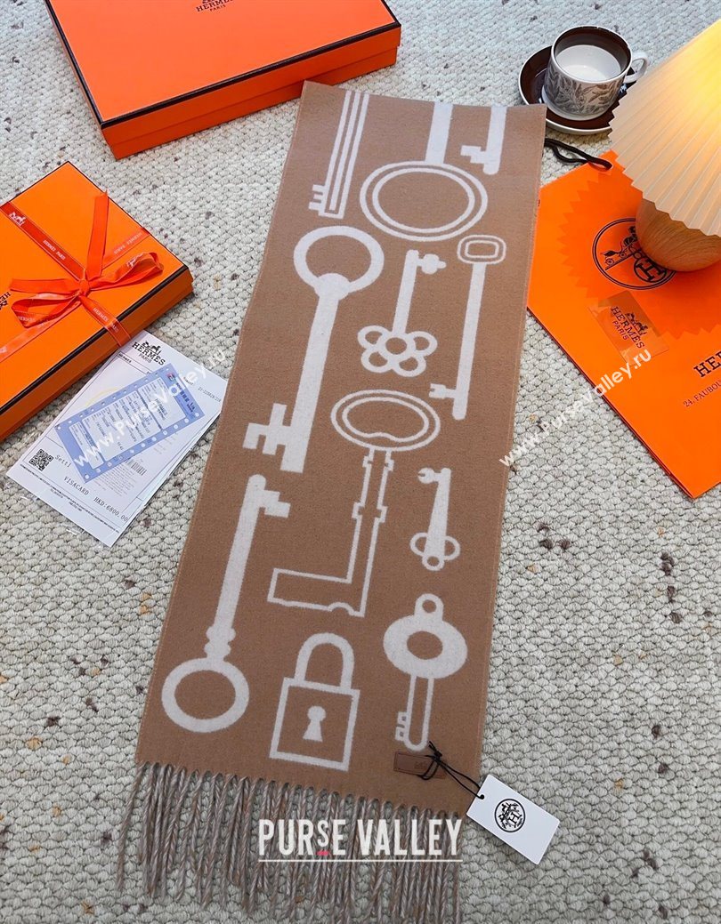 Hermes Sciarpa Casaque Porte-Clefs Cashmere Long Scarf 32x180cm Beige/White 2026  (XMN-260106042)