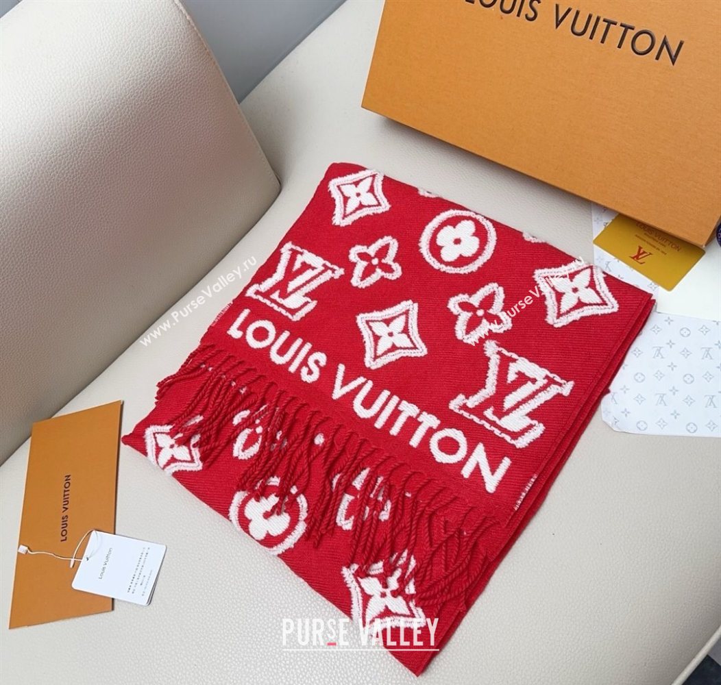 Louis Vuitton LV 3D Monogram Wool Cashmere Long Scarf 34x200cm Red 2026 LV010603 (XMN-260106037)