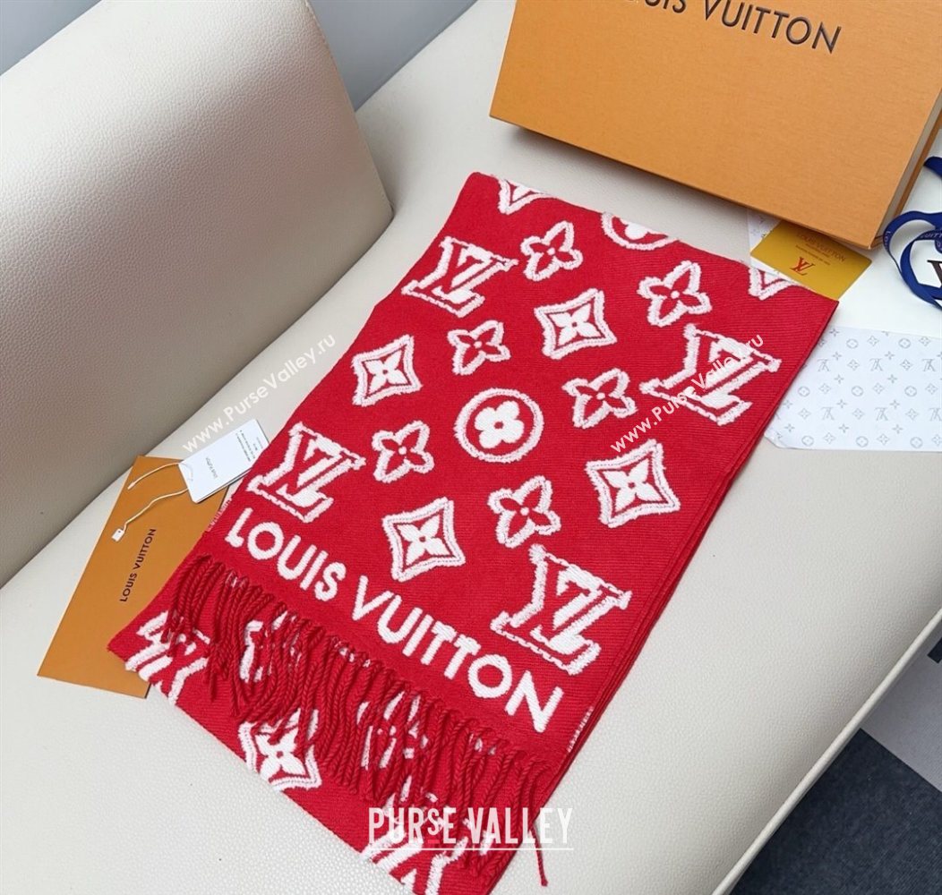 Louis Vuitton LV 3D Monogram Wool Cashmere Long Scarf 34x200cm Red 2026 LV010603 (XMN-260106037)
