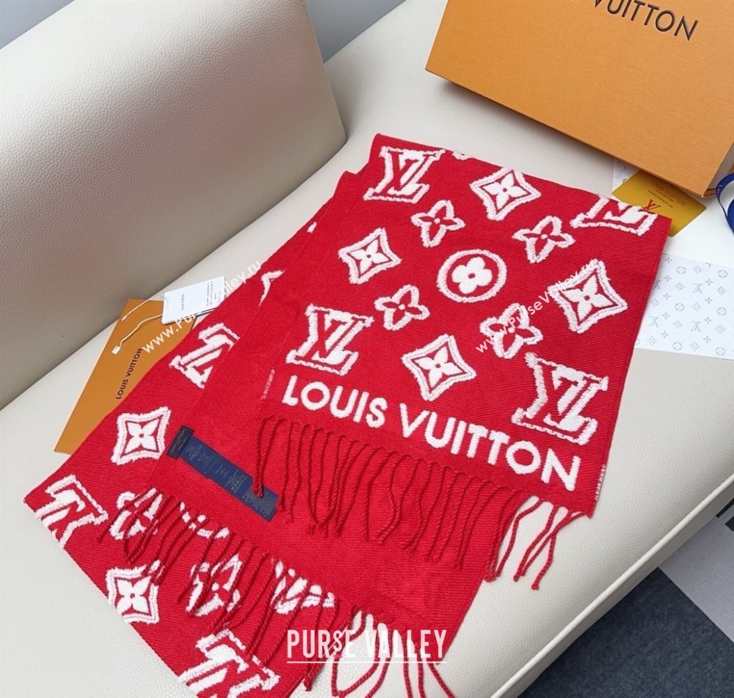 Louis Vuitton LV 3D Monogram Wool Cashmere Long Scarf 34x200cm Red 2026 LV010603 (XMN-260106037)