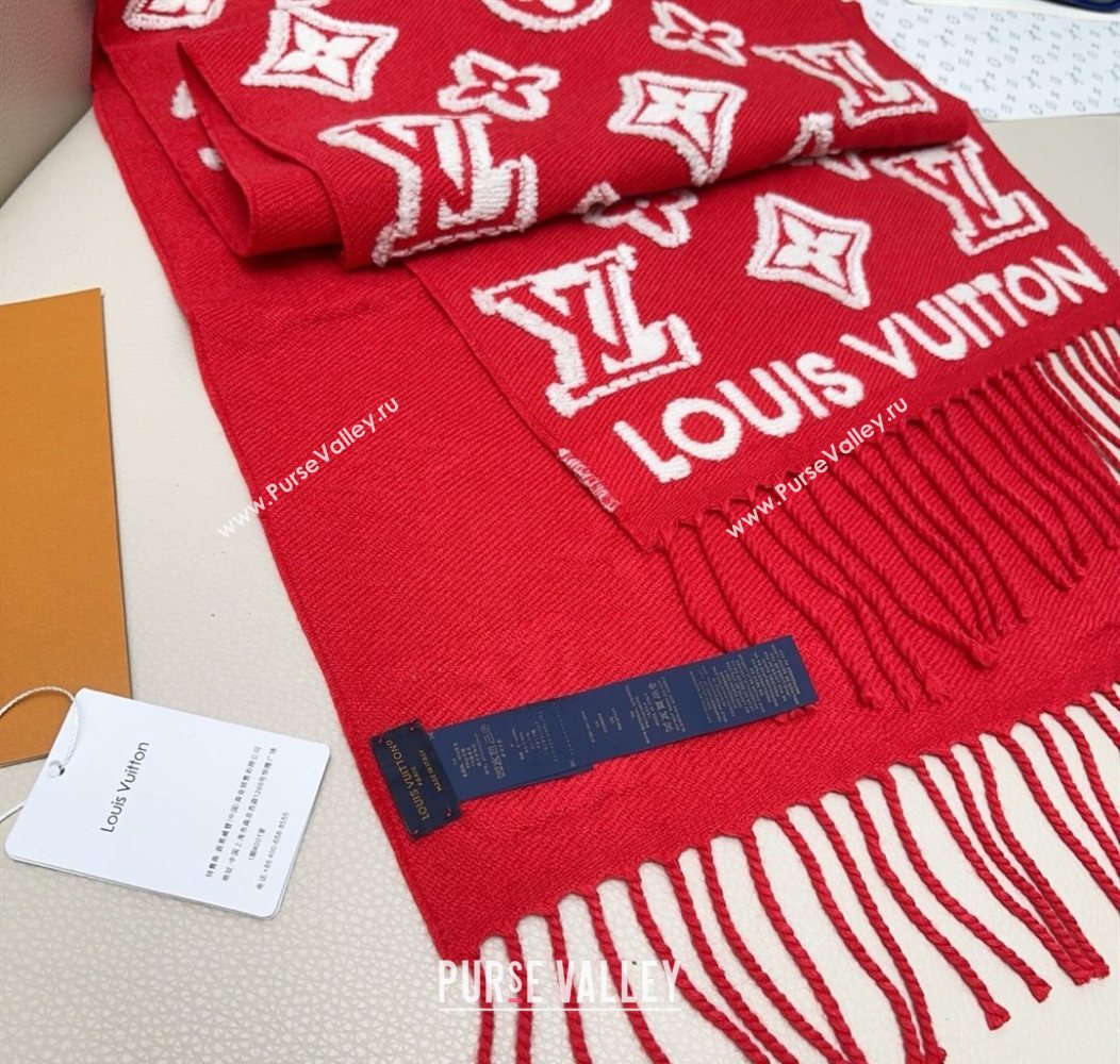 Louis Vuitton LV 3D Monogram Wool Cashmere Long Scarf 34x200cm Red 2026 LV010603 (XMN-260106037)