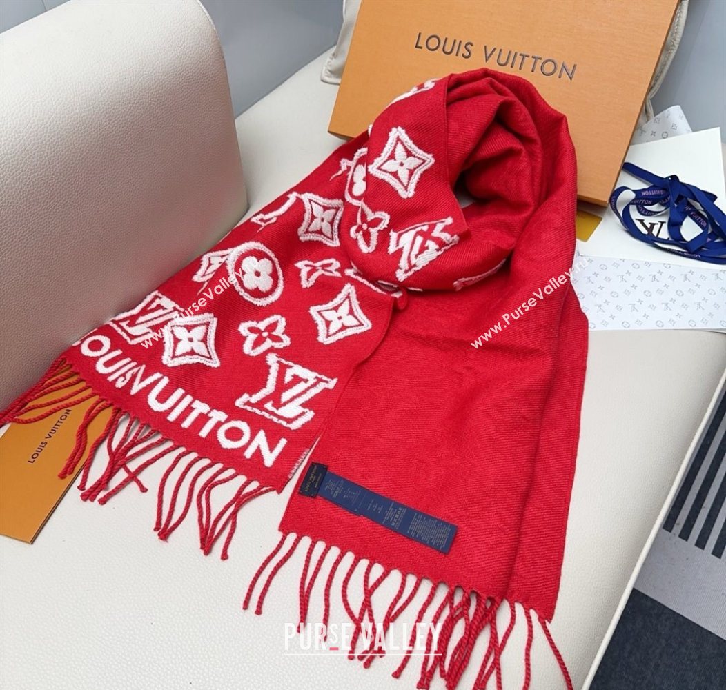 Louis Vuitton LV 3D Monogram Wool Cashmere Long Scarf 34x200cm Red 2026 LV010603 (XMN-260106037)