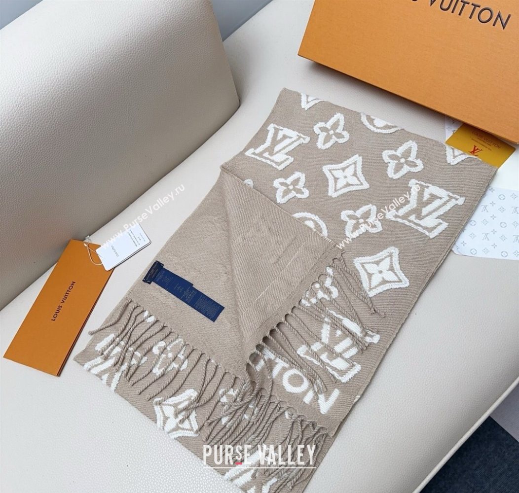Louis Vuitton LV 3D Monogram Wool Cashmere Long Scarf 34x200cm Grey 2026 LV010603 (XMN-260106038)