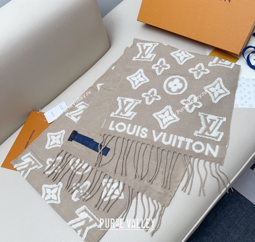 Louis Vuitton LV 3D Monogram Wool Cashmere Long Scarf 34x200cm Grey 2026 LV010603 (XMN-260106038)