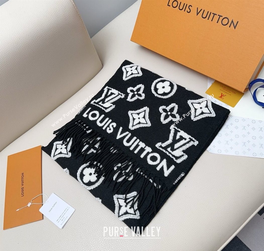Louis Vuitton LV 3D Monogram Wool Cashmere Long Scarf 34x200cm Black 2026 LV010603 (XMN-260106040)