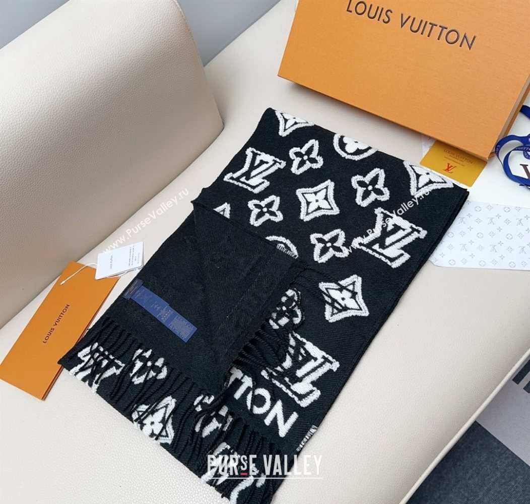 Louis Vuitton LV 3D Monogram Wool Cashmere Long Scarf 34x200cm Black 2026 LV010603 (XMN-260106040)