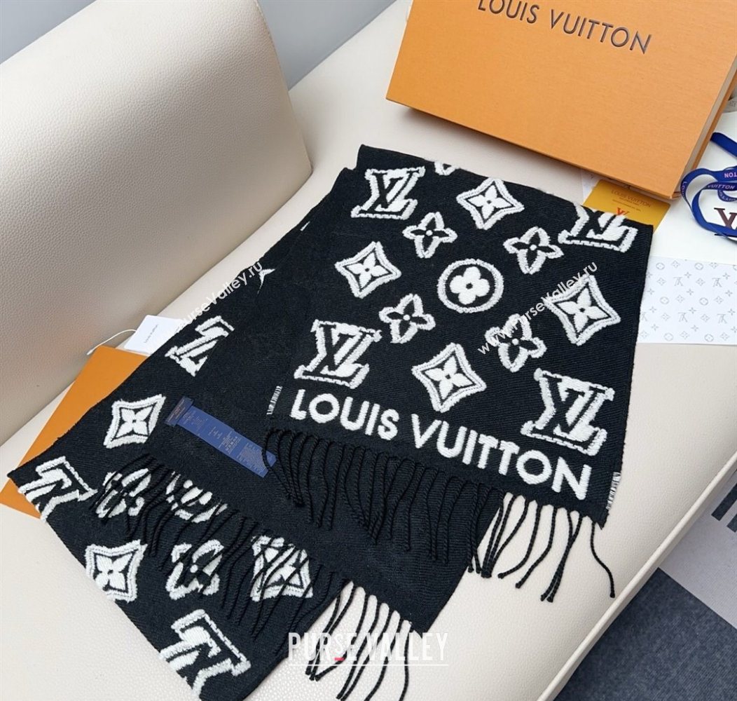Louis Vuitton LV 3D Monogram Wool Cashmere Long Scarf 34x200cm Black 2026 LV010603 (XMN-260106040)