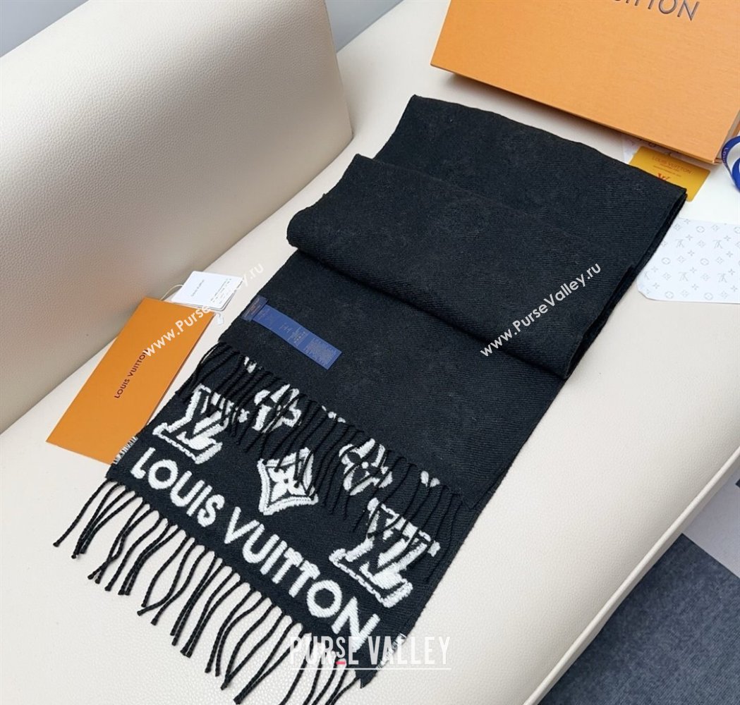 Louis Vuitton LV 3D Monogram Wool Cashmere Long Scarf 34x200cm Black 2026 LV010603 (XMN-260106040)