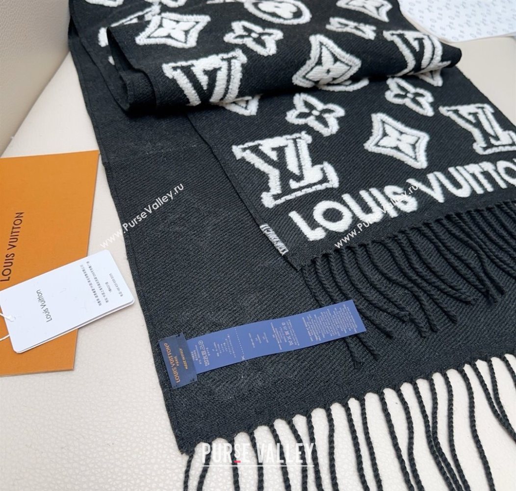 Louis Vuitton LV 3D Monogram Wool Cashmere Long Scarf 34x200cm Black 2026 LV010603 (XMN-260106040)
