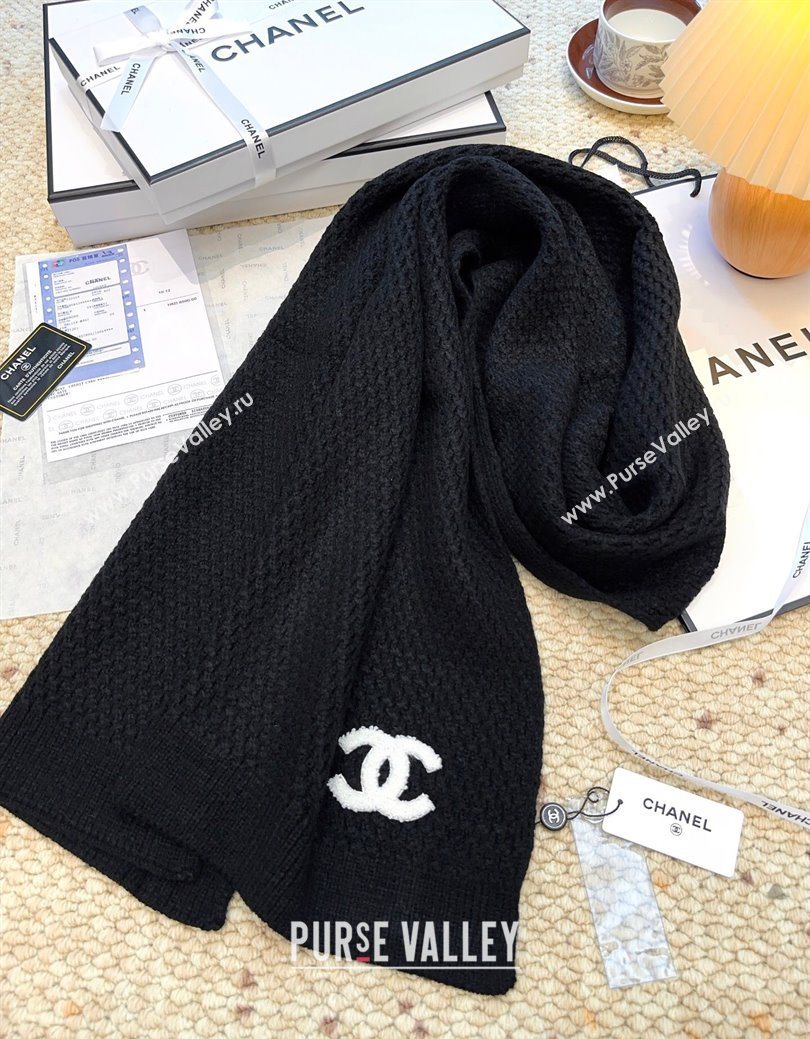 Chanel Cashmere Wool Long Scarf 30x175cm Black 2026 CH010603 (XMN-260106028)