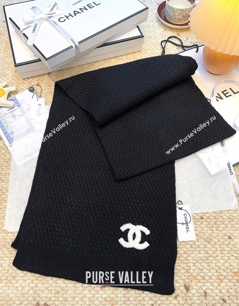 Chanel Cashmere Wool Long Scarf 30x175cm Black 2026 CH010603 (XMN-260106028)
