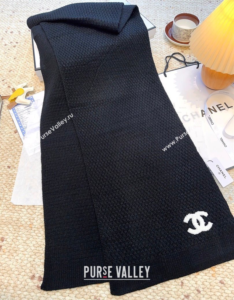 Chanel Cashmere Wool Long Scarf 30x175cm Black 2026 CH010603 (XMN-260106028)