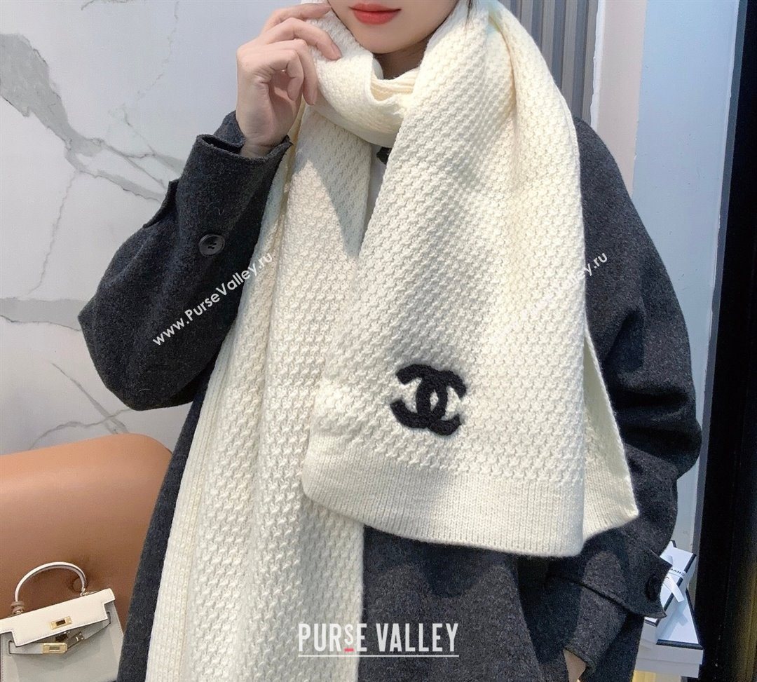 Chanel Cashmere Wool Long Scarf 30x175cm White 2026 CH010603 (XMN-260106026)