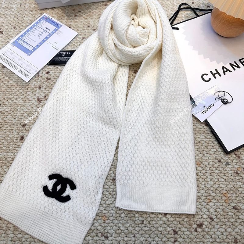 Chanel Cashmere Wool Long Scarf 30x175cm White 2026 CH010603 (XMN-260106026)