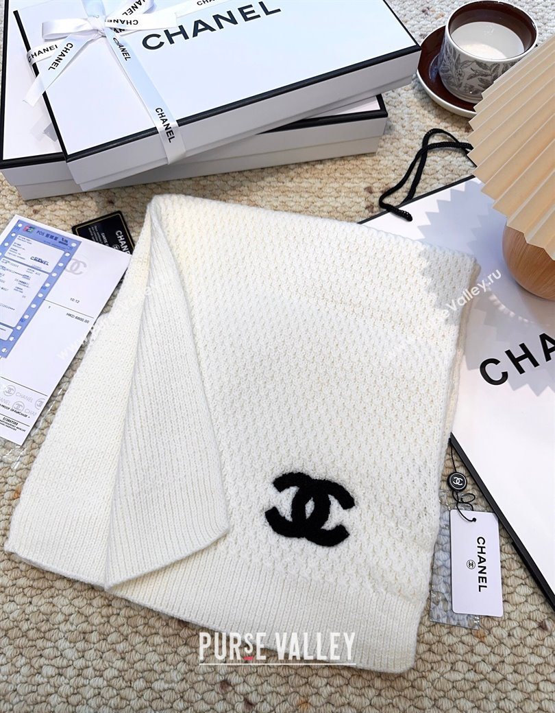 Chanel Cashmere Wool Long Scarf 30x175cm White 2026 CH010603 (XMN-260106026)